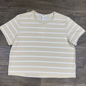 NWOT Athleta Beige and White Striped Everyday Short Sleeve Crew Tee